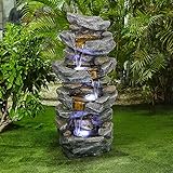 WATURE Rockery Outdoor Wasserfall Gartenbrunnen - 100cm Hoch 4-Tier-Brunnen mit LED-Lichts&Beruhigender Klang für drinnen und drauße, Gestapelte Steine Kaskade Terrassenb