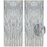Lametta Vorhänge Silber Glitzer - GREATRIL Mehrfarbig Folien Fransen Lametta Vorhange Bunt Hintergrund für Partydekor Geburtstags Weihnachten Karneval deko Faschingsdeko - 1m x 2.5m - 2 Stück
