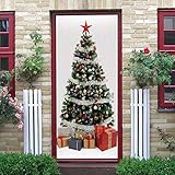 LuSeven tür poster Weihnachtsbaum Geschenke fünfzackiger Stern 85x215cm(33.46 inches * 84.64 inches) Türaufkleber 3D-Türaufkleber PVC Selbstklebende Tapete DIY Home Decoration Simulation Poster W