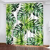 YTSDBB Verdunkelungsvorhang mit Ösen Blätter Grün Pflanzen B 183 x H 160 cm Thermovorhang Schlafzimmer Lichtundurchlässig Stoff Lärmschutzvorhang für Junge Mädchen Wohnzimmer Teenag
