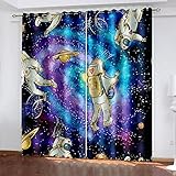 YTSDBB Blickdichte Gardinen Verdunkelungsvorhang Sternenhimmel Cartoon Astronaut Lila B 150 x H 166 cm Thermovorhang Schlafzimmer Lichtundurchlässig stoff Lärmschutzvorhang für Junge Mädchen W