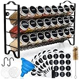 Deco haus Gewürzregal mit Gewürzgläser - 3 stufiges Metall Regal - Küchen Organizer Set, Gewürzständer mit 24 Gewürzdosen, 48 Etiketten, Pinsel, Trichter, Haken - Stehend & hängend verwendb