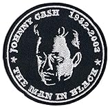 Lucky Patches, Aufnäher, Applikation, Aufbügler, Iron on Patch - Johnny Cash, The Man In Black - Ø 8