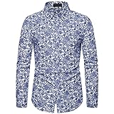PRJN Herren Hemd mit Blumendruck Langarm Button-Down-Party Lässige ausgefallene Blumenhemden Casual Button-Down-Langarmhemd mit Blumendruck 100% Baumwolle Herrenhemd Nachtclub-Stil Button-Down-H