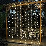 SALCAR LED Lichtervorhang 3x3m IP44 Vorhang Lichterkette, Lichtervorhang für Weihnachten, Partydekoration, Innenbeleuchtung, 8 Lichtprogramme - warmweiß