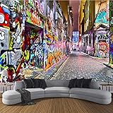 Tapete Fototapete 3d Effekt Straßen Graffiti Wandbild Wandtapete Hauptdekorationen für Wohnzimmer Schlafzimmer, 300cm x 210