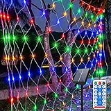 Led Lichternetz Außen Solar Netz Lichterkette 3 x 2 m Wasserfest 200LEDs Solar Lichterkette mit Fernbedienung 8 Modis Warmweiß für Garten, Weihnachten, Hochzeit,Party (Farbiges Licht)