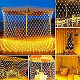 200 LED Lichternetz Netz Lichterkette 3 x 2m Warmweiß, Mesh Lichtervorhang mit Fernbedienung Timer 8 Modi für Weihnachten, Halloween, Hochzeit, Party, Innen und Außen Dek