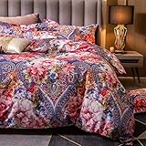 Softta 3-teiliges Boho-Luxus-Bettwäsche-Set – King-Size-Bettbezug-Set – buntes Vintage-Paisley-Muster – 100 % gebürstete Baumwolle – rot blau – ultraw