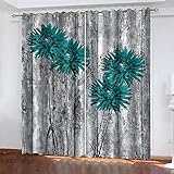 TTBBBB Küchenvorhang Vintage Holzmaserung Blume B 234 x H 183 cm Gardinen Verdunkelungsvorhang Schlafzimmer Kinderzimmer Thermovorhang Fensterdekoration 3D Muster Ösen schal 2Er S