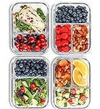 2 & 3 Fächer Glas Meal Prep Behälter [4er Pack, 950 ML] - Lebensmittel-Behälter mit Deckel, BPA-freie Lebensmittel-Prep Behälter, Bento Boxen, Brotdose, Portionskontrolle,