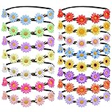15 Stück Blumenkranz Sonnenblume Krone Stirnband,Haar Garland Ribbon,Kopfschmuck Mehrfarbige Böhmische Kopfbedeckung,für Kinder Frauen Mädchen Braut Brautjungfer,Hochzeitsfest Feiertag Geburtstag