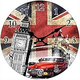 Out of the blue Glas Uhr London Motive Durchmesser 28 cm, Wanduhr im Vintage Look mit Tower Bridge und Big Ben, ausgefallenes Geschenk für England und Retro F