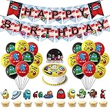 Decoration Among us Theme Us Birthday Party Banners Decoration Set Toppers Balloons Decor Kit for Party Favor Supplies（34pcs）