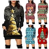 TWIOIOVE Party Outfit Damen Sexy Hooded Sweat Pulli Lässig Weihnachten Druck Weihnachtskleid Freizeitkleider Leicht Atmungsaktiv Weich Abendkleid Tunik