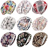 9 Stück Satin gefütterte Schlafmütze seidenähnlich gefütterte Schlafmütze Frizzy Haar Beanie elastisch Slouchy Skull Nachtmütze Haarschutz Hut für F