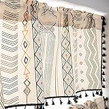 Michorinee Scheibengardine Blickdicht Bistrogardine Kurze Boho Vorhang Polyester Baumwolle Geometrisch Kurzstore Gardinen mit Quaste für Küche Badezimmer B 135 × H 46 cm, Beig