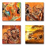 Mia Morro Afrika Bilder Set D, 4-teiliges Bilder-Set jedes Teil 29x29cm, Seidenmatte Optik auf Forex, Moderne schwebende Optik, UV-stabil, wasserfest, Kunstdruck für Büro, Wohnzimmer, XXL Deko B
