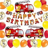 Kindergeburtstag Feuerwehrauto Deko Junge kindergeburtstag deko Feuerwehrmann Geburtstagsfeier Dekoration Folien Luftballon Happy Birthday Banner Geburtstag Dek