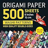 Origami Paper 500 sheets Japanese Washi Patterns 6' (15 cm): High-Quality, Double-Sided Origami Sheets with 12 Different Designs (Instructions for 6 Projects Included)