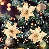 Asshop 10 Stück Weihnachten Blumen Christbaumschmuck Glitzer Hollow Blätter Blumen, Simulation Kranzzubehör, DIY Zubehör, Baum/Girlande/Rattan Kreis/Hochzeit/Party/Weihnachten Dek