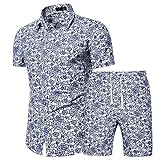 Hawaii Hemd Herren Modern Basic Slim Fit Strickjacke Herren Kurzarm Set Persönlichkeit Mode Druck Herren Strandshirt Urban Casual Urlaub Herren S