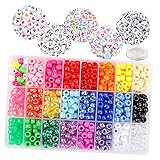 SM SunniMix DIY Rocailles Set mit Organizer Box 24 Farbe Geschenke Kleine 1900 Stück Acryl Craft Beads für Armband Ohrringe Halsketten Fußkettchen,Frauen M