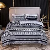 Foreate Boho-Bettbezug-Set, 3-teilig, Baumwolle, Aztekenmuster, Bettwäsche-Set mit Reißverschluss und Eckbändern, für Twin/Full/Queen/King Size (Stil 3, Twin)