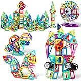 COOLJOY Magnetische Bausteine, 117 PCS Magnete Kinder Bausteine, Baustein Magnet Ideales Lernspielzeug mit Büchlein Aufbewahrungstasche, Magnetbausteine Auto Spielzeug/Roboter/Animal /Ferris W