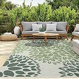 VIMODA In- und Outdoor Flachgewebe Terrassen & Balkon Küche Teppich Blumen Design Grün, Maße:80x150