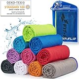 Cooling Towel für Sport & Fitness, Mikrofaser Handtuch/Kühltuch als kühlendes Handtuch für Laufen, Reise & Yoga, Airflip Cooling Towel, Farbe: dunkel blau-neon grüner Rand, Größe: 100x30