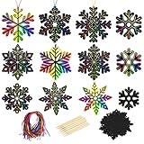 MONCAP 40Stk Schneeflocken Kratzpapier Weihnachten Kratzbilder Kinder Regenbogen Scratch Art Set mit Holzstiften Bändern Rubbelpapier Bastelset für Weihnachtendeko Party Mitgeb