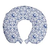 ABAKUHAUS Russisch Reisekissen Nackenstütze, Vögel und Blumen Porzellan, Schaumstoff Reiseartikel für Flugzeug und Auto, 30x30 cm, Violet Blue Ceil B