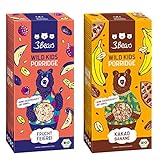 3Bears WILD KIDS Bio Porridge für Kinder 2 x 350g I Gersten- und Dinkelvollkorn-Haferflocken für ein gesundes Frühstück I Leckere Hafer-Bowls mit wertvollen Zutaten I Oat-Set mit allen S