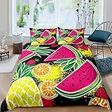 Bettwäsche 135x200 Wassermelone Ananas Bettwäsche Set für Kinder, Mikrofaser Bettbezüge, 1 Bettbezug mit Reißverschluss + 1 Kissenbezug 80x80