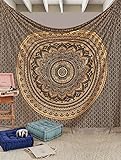 Aakriti Gallery Baumwolle Mandala Wandteppich Wandbehang - Böhmische Tagesdecke, Boho Decke/Überwurf Wandteppiche für Wohnzimmer, Wohnkultur (Black Golden, 235 x 210 cms)