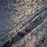 Stoff am Stück Stoff Polyester Jacquard Ornament blau gold Lurex Goldbrokat Barock Rokoko 280 cm überb