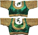 D'VINS FASHION Frauen Schwere Stickereien Indische Konfektionsseidenbluse Halbarm genähte Bluse für Saree/Choli (Grün)