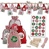 Papierdrachen 24 Adventskalender Stoffsäckchen zum Befüllen - mit Bäckergarn und Klammern - Stoffbeutel zum selber Dekorieren - Geschenksäck