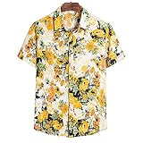Hemd Herren Sommer Schick Druck/Kariert Shirt Herren Kurzarm Mode Hip Hop Style Herren Tops Work Lässig Sandstrand Hemd Herren Kent Kragen Knopfleiste Herren S