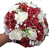 xiangshang shangmao Neue Hochzeit Brautstrauß Wein Rot Rosen Perle Babysbreath Blumenstrauß