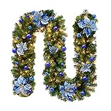 otutun Tannengirlande (270cm), Weihnachtskranz mit LED Lichterkette Beleuchtung, Tannengirlande Künstlich Led, Weihnachtsdekoration Rattan für Weihnachten, Advent, Türkranz (Blau) [Energieklasse A+]