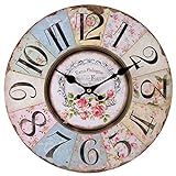 Patchwork-Uhr im Shabby-Chic-Stil mit Blumenmuster, altmodische Wanduhren für Wohnzimmer, Schlafzimmer und Küche, mehrfarbige, niedliche Retro-W
