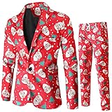 Chejarity Weihnachtsanzug Herren 2 Teilig Slim Fit Anzuge Herrenanzug Weihnachten Muster Formal Weihnachten Sakko für Hochzeit Business Leichte Anzug Jacket + Anzug