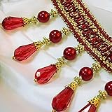 Diamantlook Bänder mit Korallen Meterware Breite 80 mm / Farbe Rot Gold / Zierband Posamentenborte mit Kristale Dekoborte Zierborte für Gardinen Vorhangborte Bordüre Antik Jugendstil Barock