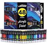 VACNITE 48 Tuben Acrylfarben Set, Acrylfarbenset (48x12 ml), Acrylic Paint Wasserfest für Papier, Stein, Holz, Keramik, Ungiftige Acryl Bastelfarbe Set für Kinder, Erwachsene, Anfänger und Kü