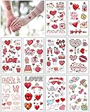 Aoligei Valentinstag Tattoos Set, 20 Blätter Wasserdichte Kindertattoos Herz Tattoos, Hautfreundliche Kindertattoos Berufe, temporäre tattoos Valentinstag Party F