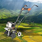 DJLOOKK 1,3 kW Akku-Benzinfräse, Garden Power Rotavator/Grubber mit 4 Blättern, Power Pinne, Rasen-Vertikutierer, für Gartenrasen, Bodenlockerung
