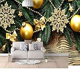 SASZQY Fototapete Goldene hängende Weihnachtskugeln 3D 350x250cm Selbstklebend Segeltuch Tapeten Wandtapete XXL Moderne Wanddeko Wohnzimmer Schlafzimmer Büro Flur Restaurant Cafe Moderne Dek