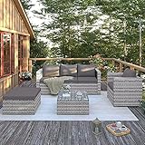 Garten Lounge Set Polyrattan Sitzgruppe für 5 Personen Gartenmöbel-Set mit Tisch, inkl. Sitzkissen für Garten Balkon & Terrasse, G